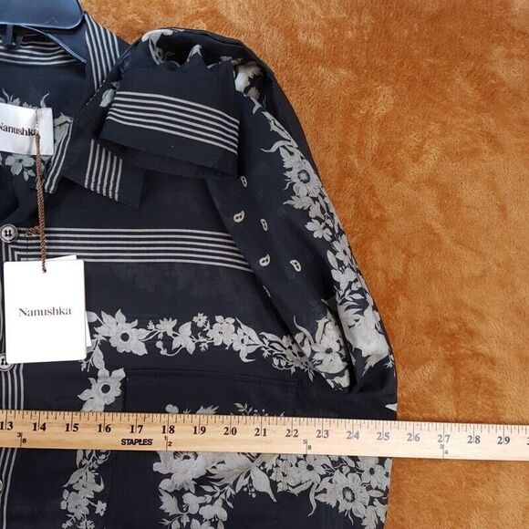 NANUSHKA Mens Shirt Medium Black Button Up Lightweight Pocket JARI BANDANA $495 - Picture 9 of 11